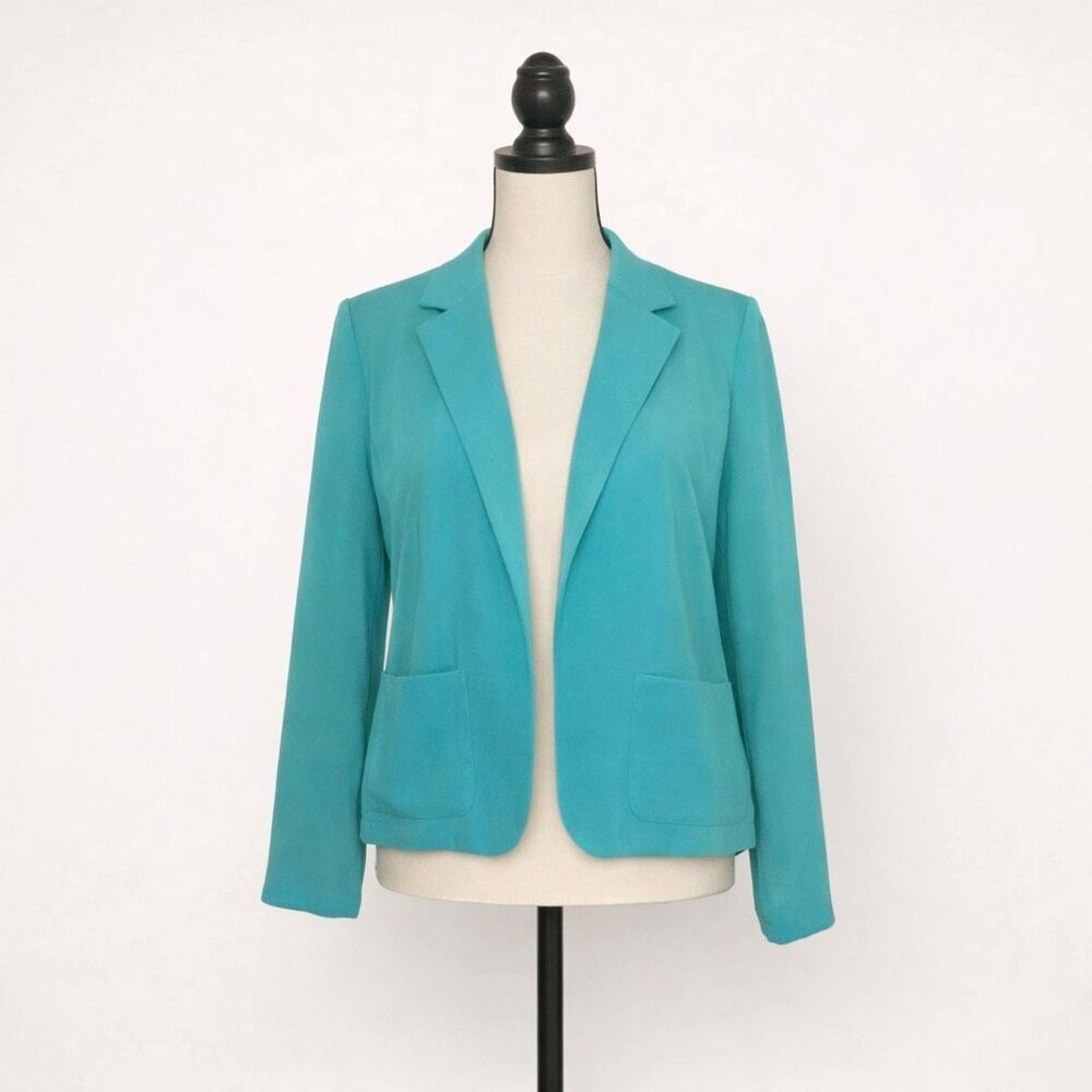 Aqua Blue Blazer Lime Green Lining Medium Lightweight Tailored Jacket